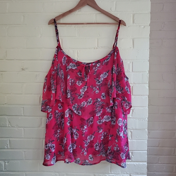 Torrid Pink Floral Spaghetti Strap Off Shoulder Top Blouse Size 5 - Picture 1 of 8
